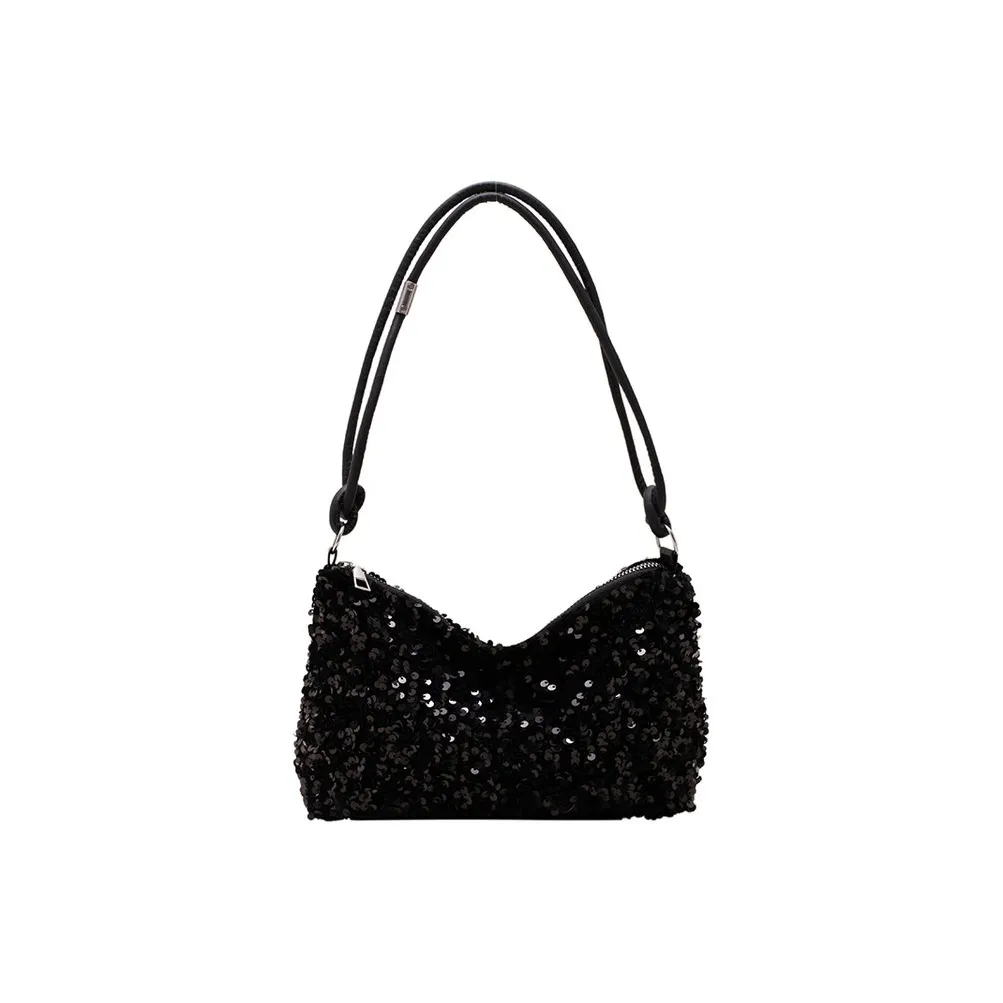 Dusen Kangaroo Sequins Shoulder Bag Women's Black/Silver