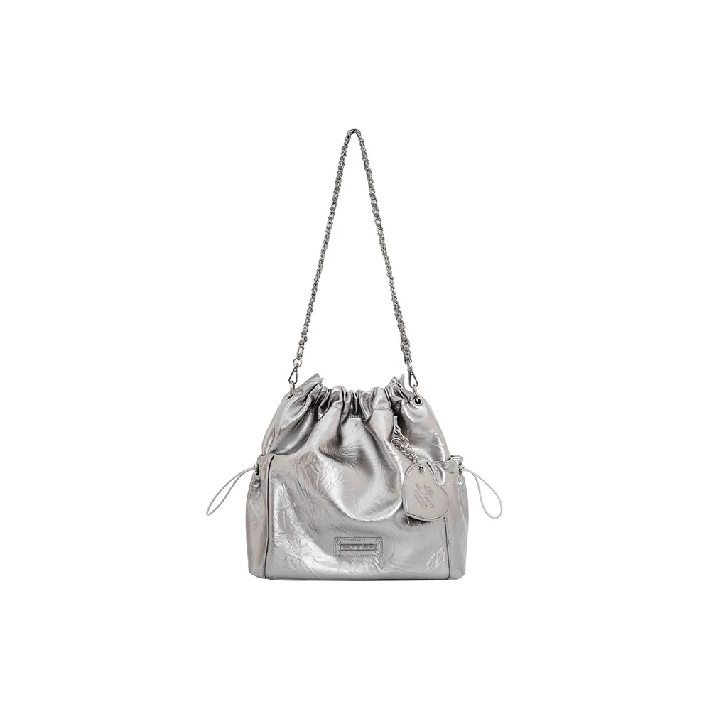 Girls Heart Artificial Leather Shoulder Bag, Double Shoulder Crossbody Bag Medium Size Women's Silver/Black White