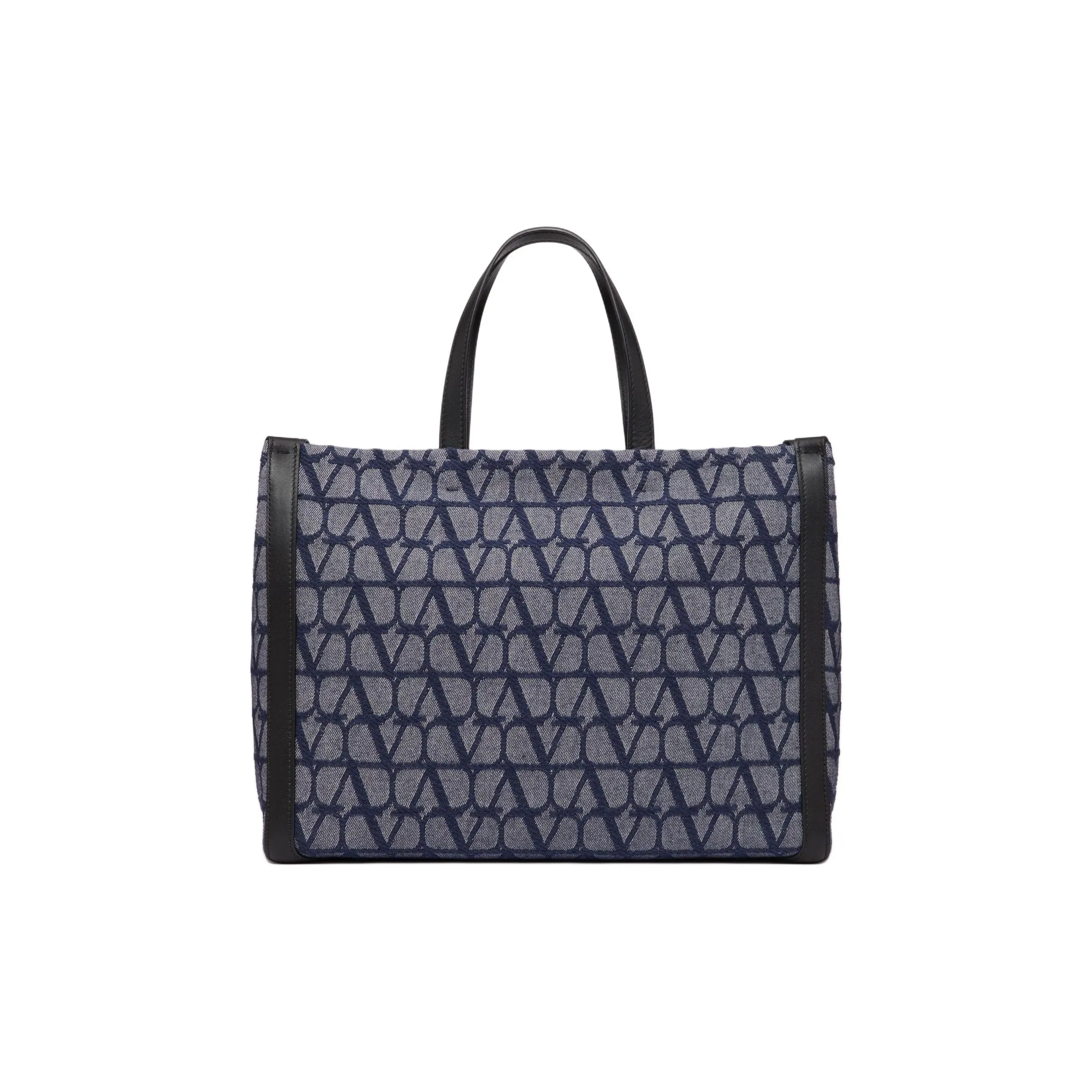 Valentino Jacquard Fabric Tote Bag, Shopping Bag, Handbag Medium Size Men's Denim & Black