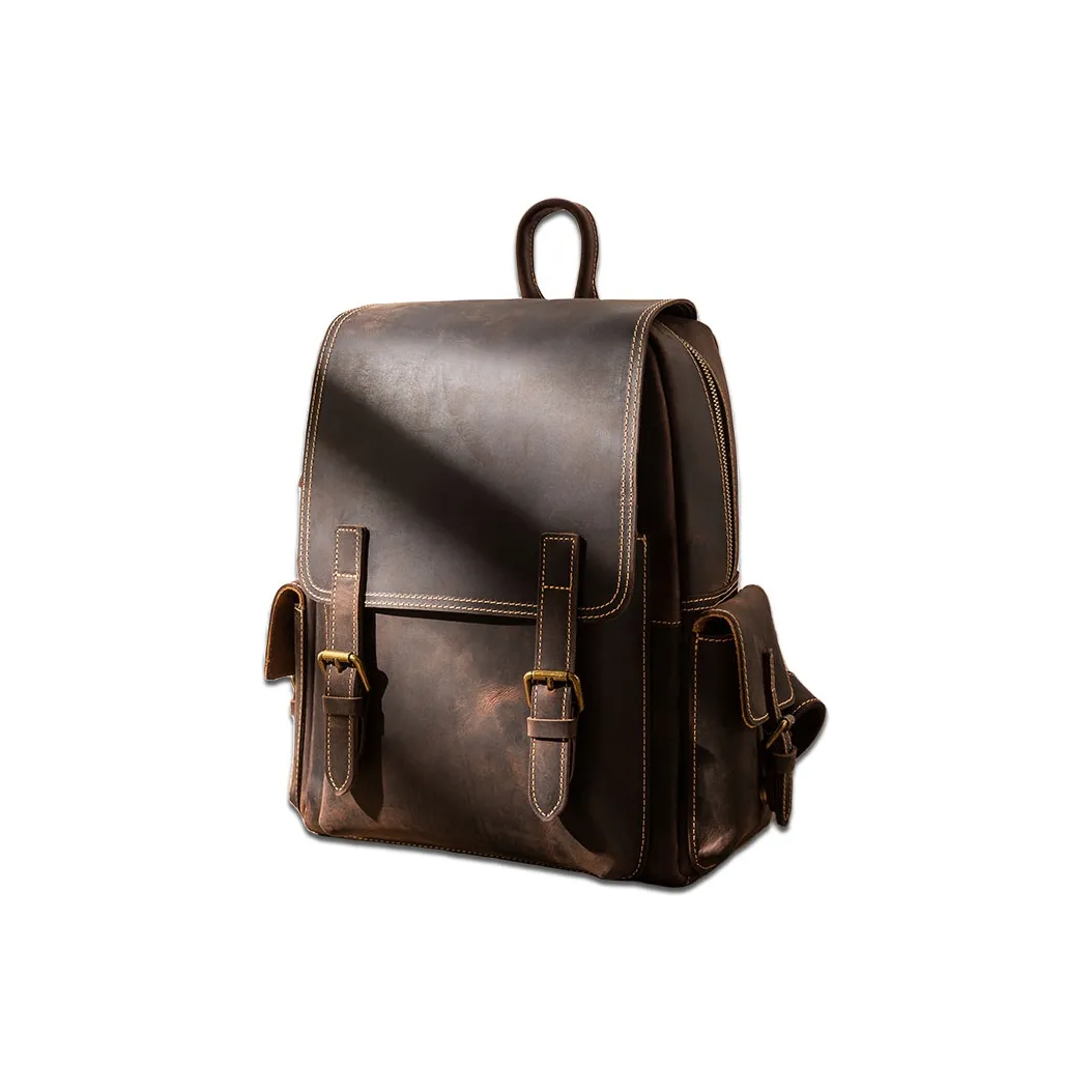 Back Step Телесная коровья кожа Двойная плечевая дорожная сумка Большая Унисекс Темно-коричневый