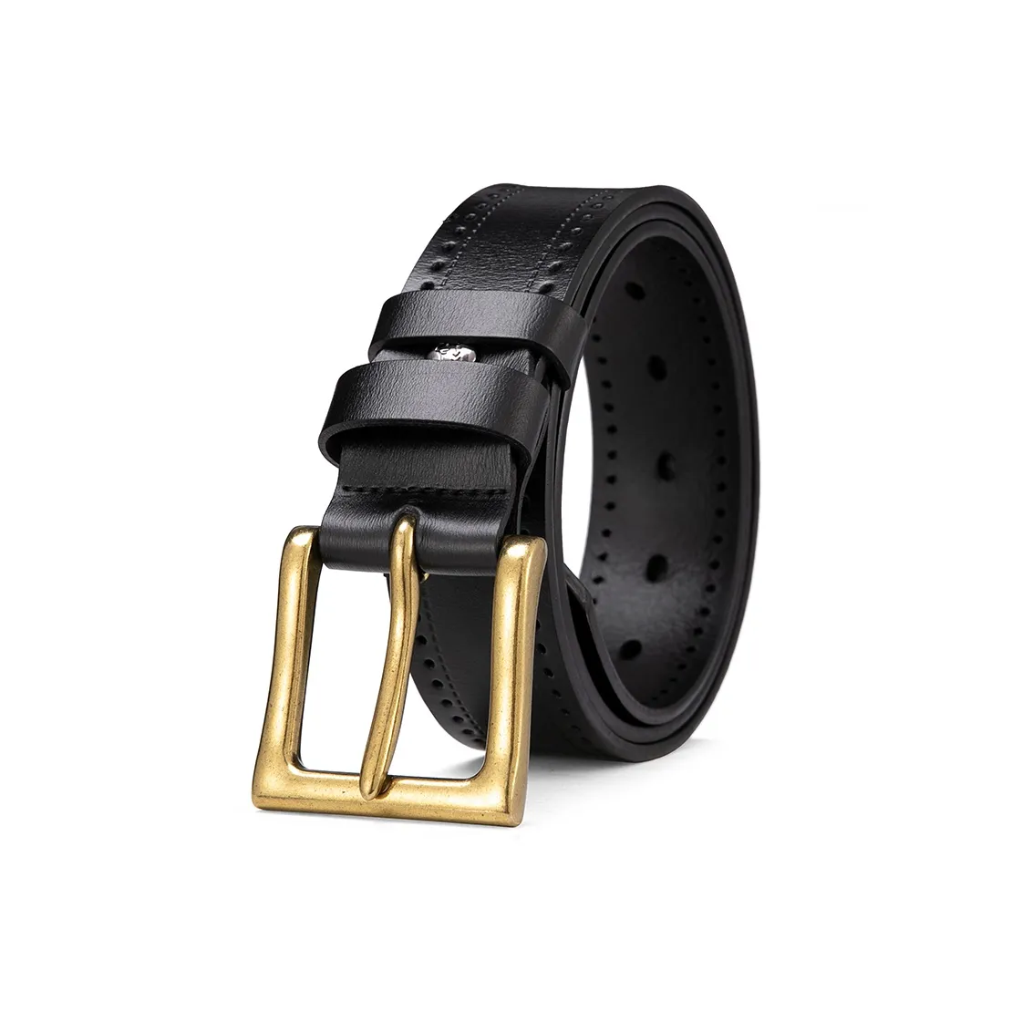 BISON DENIM Casual Youth Genuine Leather Pants With Belt Vintage Cow Split Leather Leather Belts Men
s Width 3.8cm
