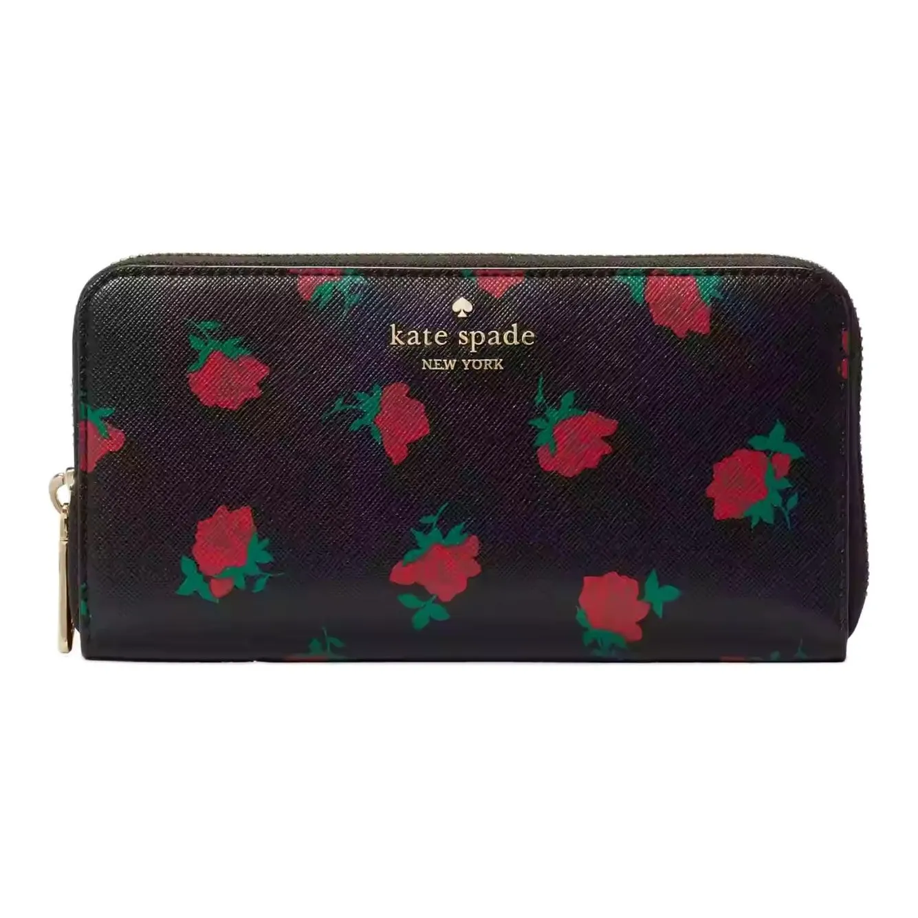 Kate Spade Saffiano Leather With PVC Card Holder, Wallet Large Size Women's Black & Multicolor