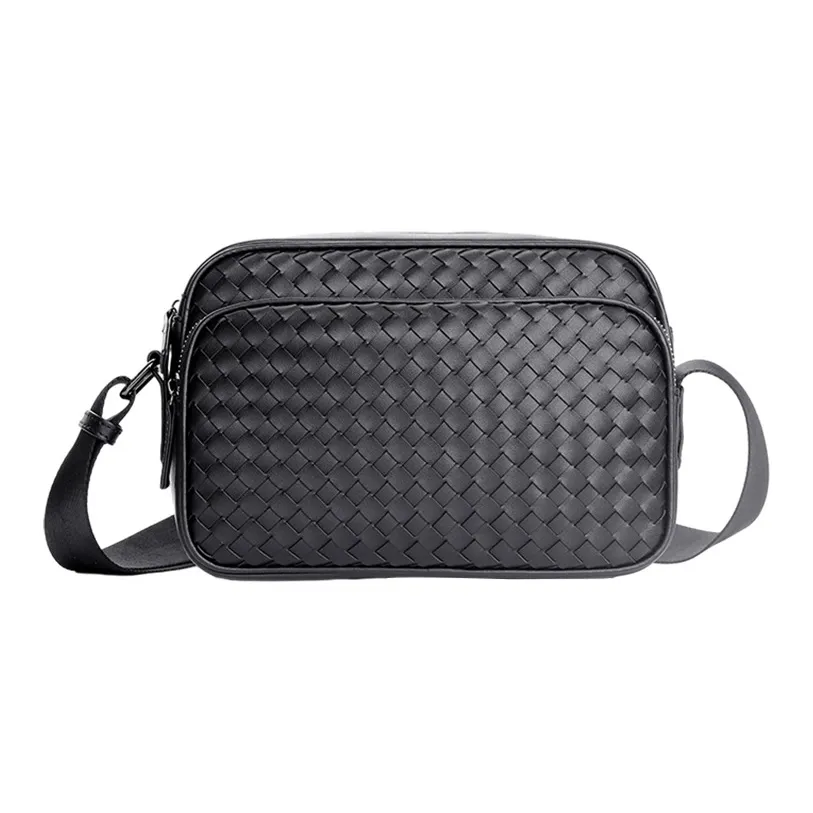 ALNI BITTON Synthetic Leather Small Square Bag Shoulder Bag Crossbody Bag Regular Men's Black/Black Woven