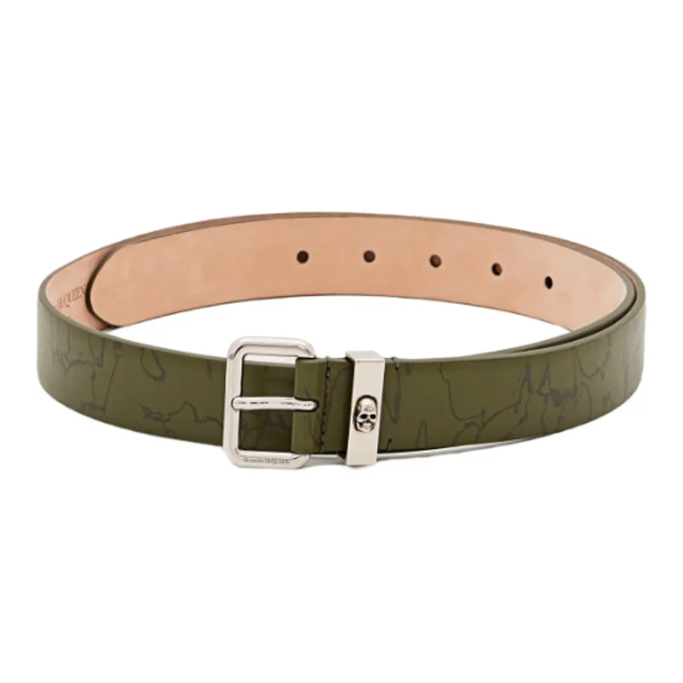 Alexander McQueen Detail Decoration Pin Buckle Leather Belts Men's Green 