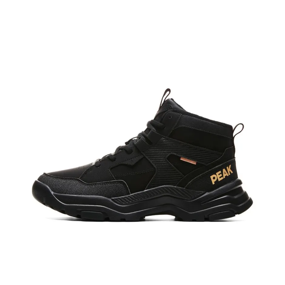 PEAK Flowing Rock Abrasion Resistant Rebound Height Increasing Mid Top Outdoor Shoes Men's Black