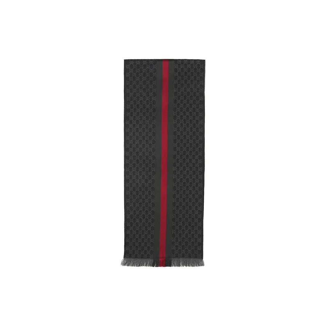 GUCCI Wool Knit Scarves Unisex Gray Black