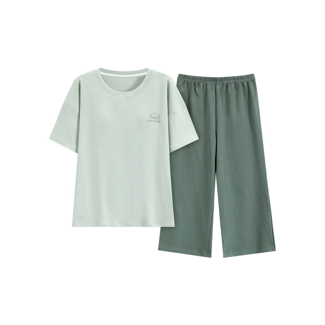 Mulong Family Summer Short Sleeved Women's 100% Cotton Pajama With Pad Thin Anti Bump Bra Set Summer Loungewear Jasper