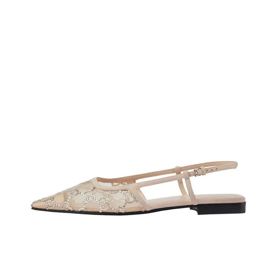 GUCCI Gg Slingback Ballet Flat Rose Beige Gg Crystals Women's