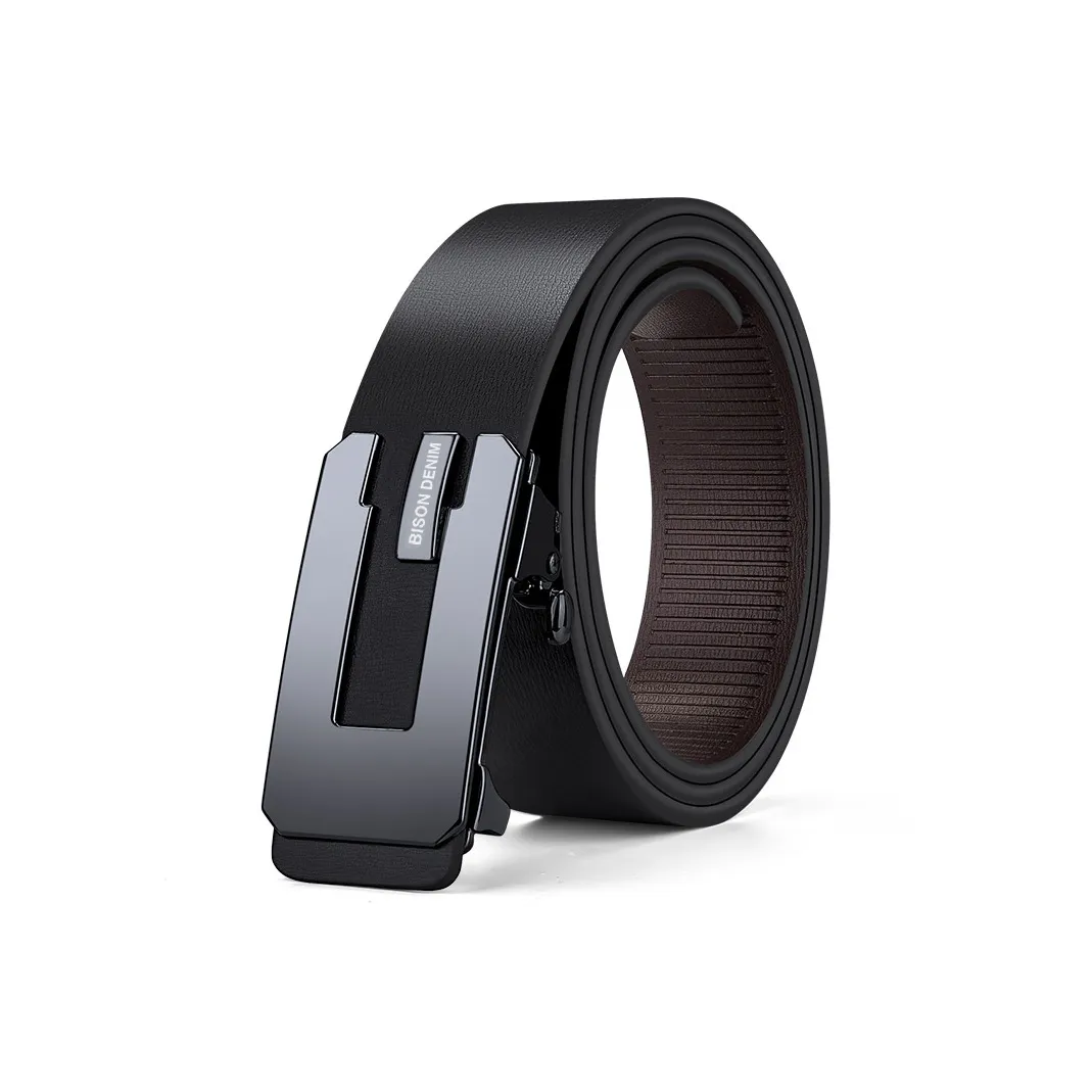 BISON DENIM Бизнес Минималистичный Автоматическая Застежка Ремень Беззубый Кожаные Ремни Мужской Ширина 3,2 см
