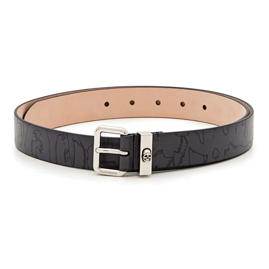 Alexander McQueen Allover Logo Printed Skull Engraved Belt