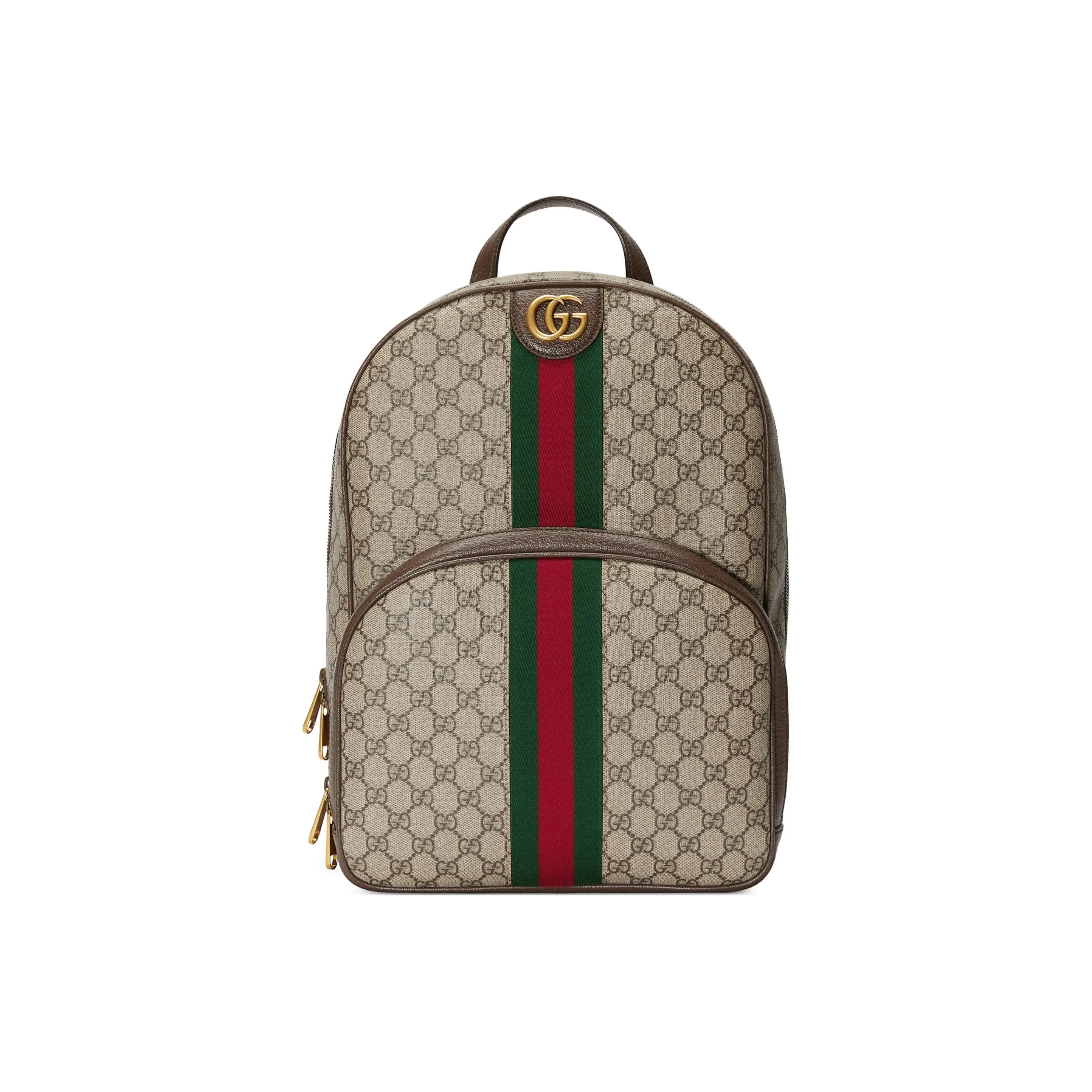 GUCCI Ophidia Canvas With Leather Backpack Men's Beige & Ebony