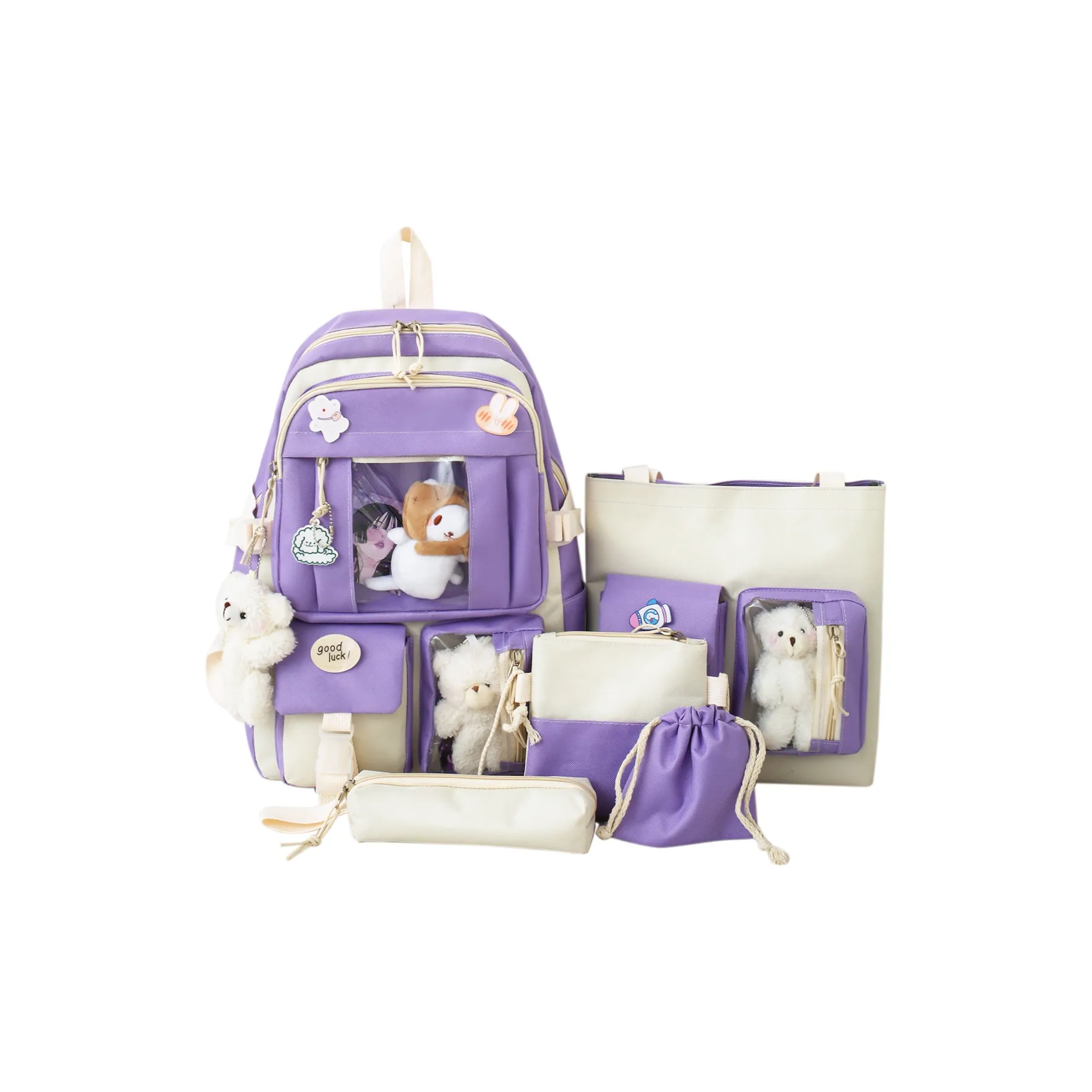 Deli Bear Холст Рюкзак Стандартный Женский Синий Фиолетовый Розовый Зеленый Черный