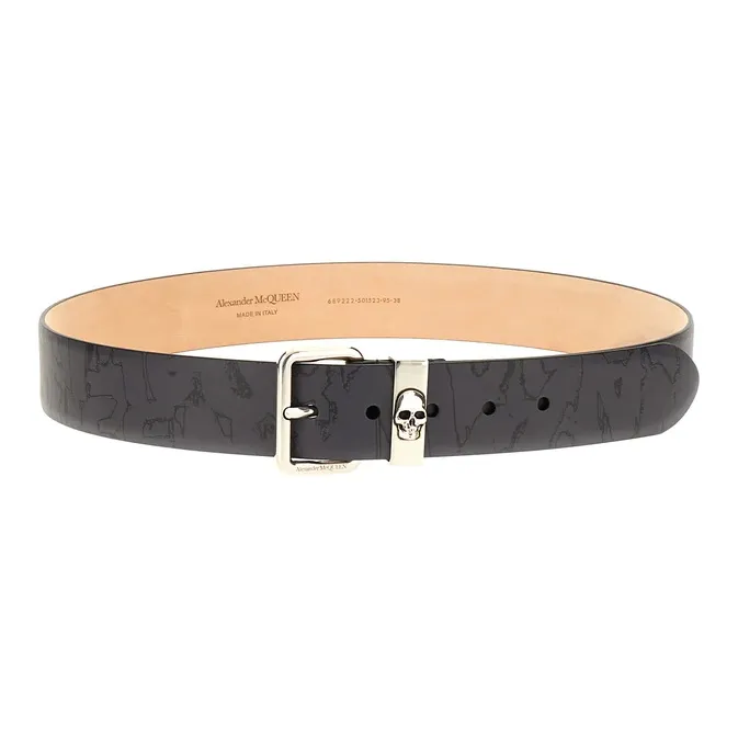 Alexander McQueen Allover Logo Printed Skull Buckle Belt