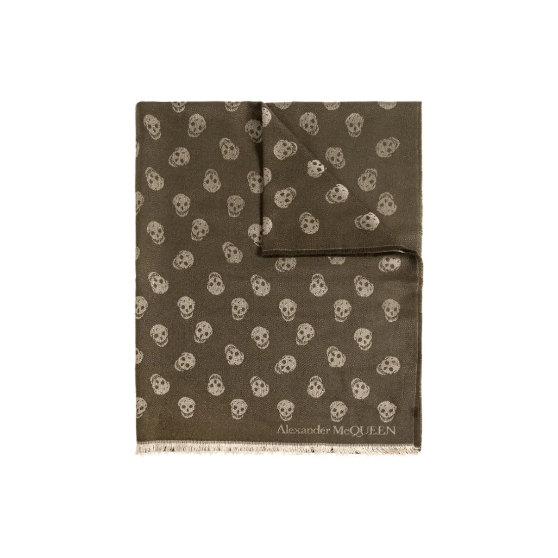 Alexander McQueen Skull Jacquard Frayed Edge Scarf