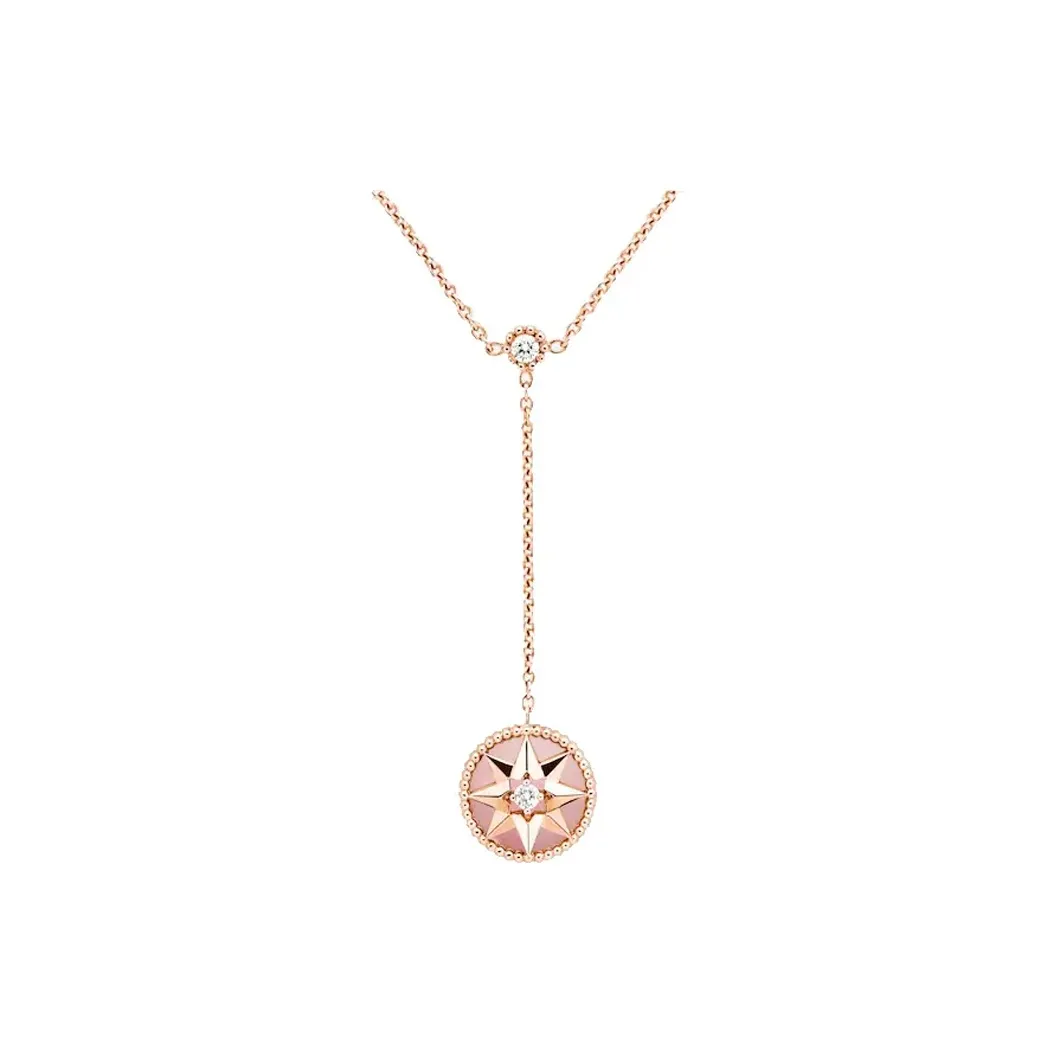 DIOR 18K Rose Gold Opal Diamond Necklaces Women's Pink