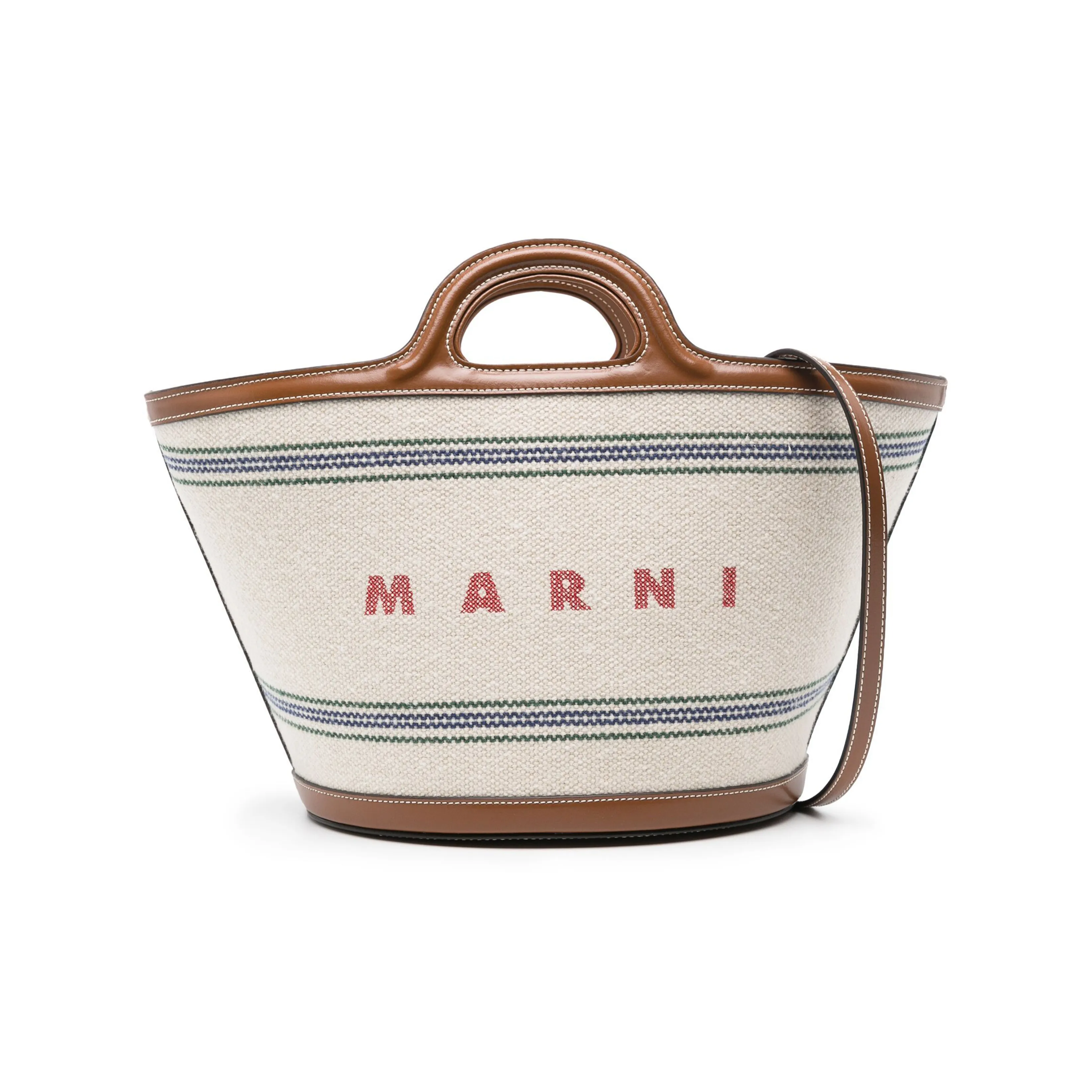 MARNI Logo Detailed Striped Tote Bag