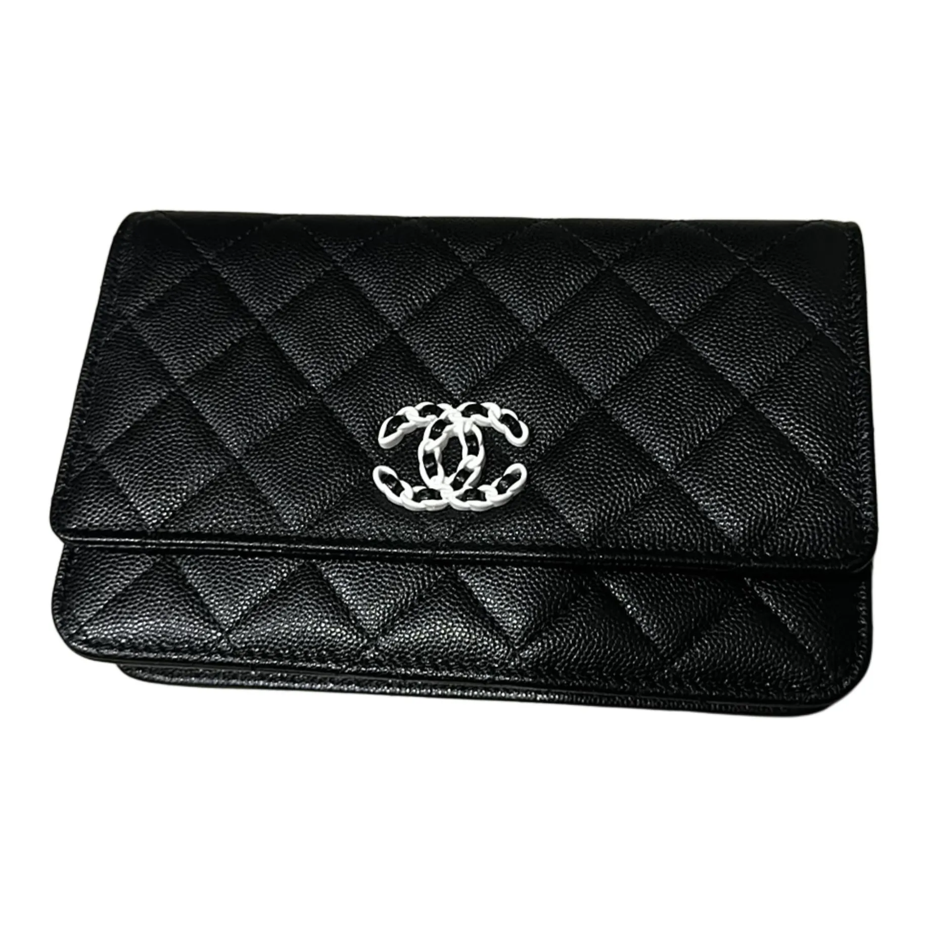 CHANEL WOC Embossed Calfskin With Grains Shoulder Bag Crossbody Bag Wallet Women's Black