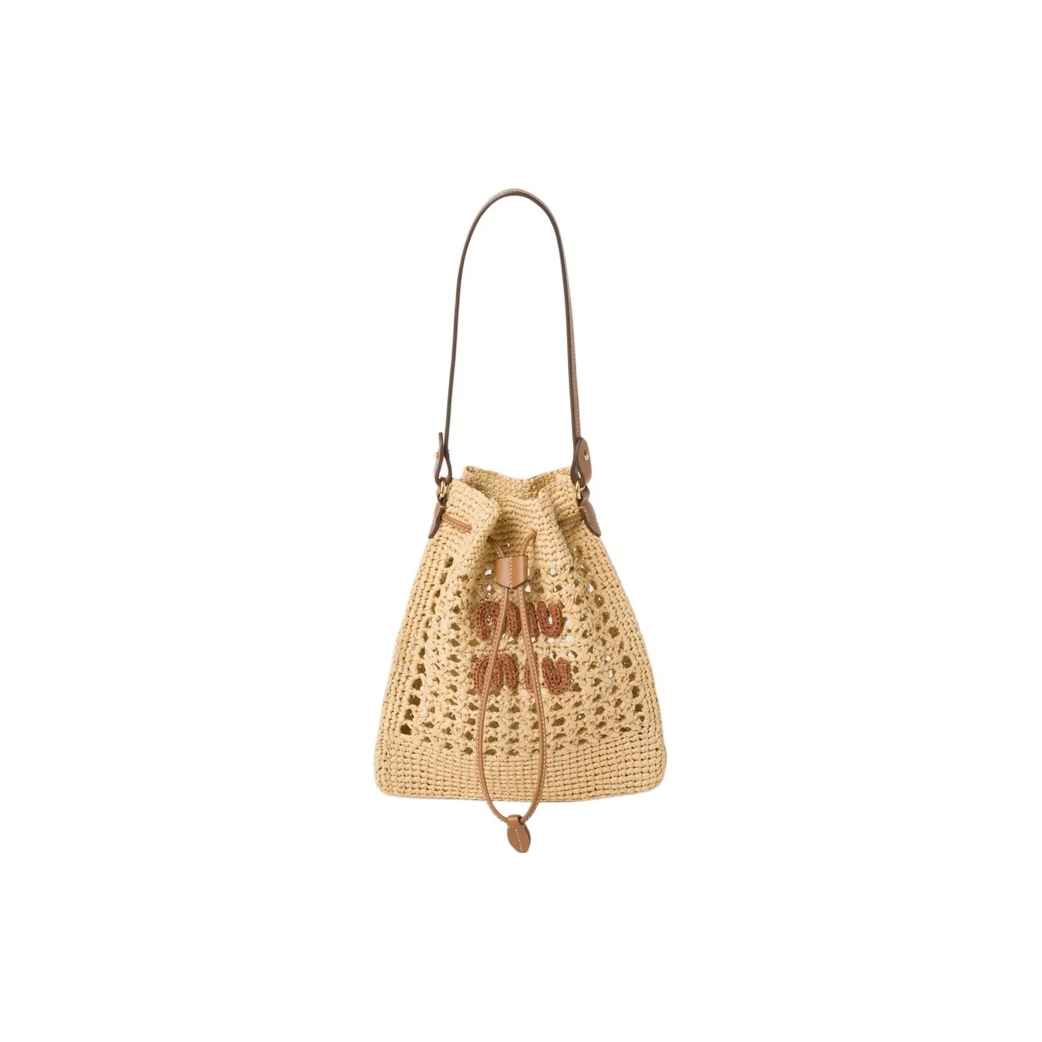 MIU MIU Raffia Fiber Handbag, Shoulder Bag Women
s Natural Cognac