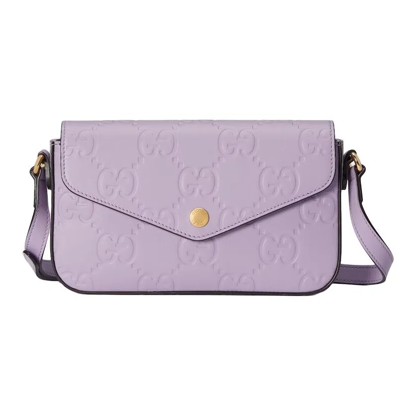 GUCCI Leather Crossbody Bag Shoulder Bag Women's Light Purple