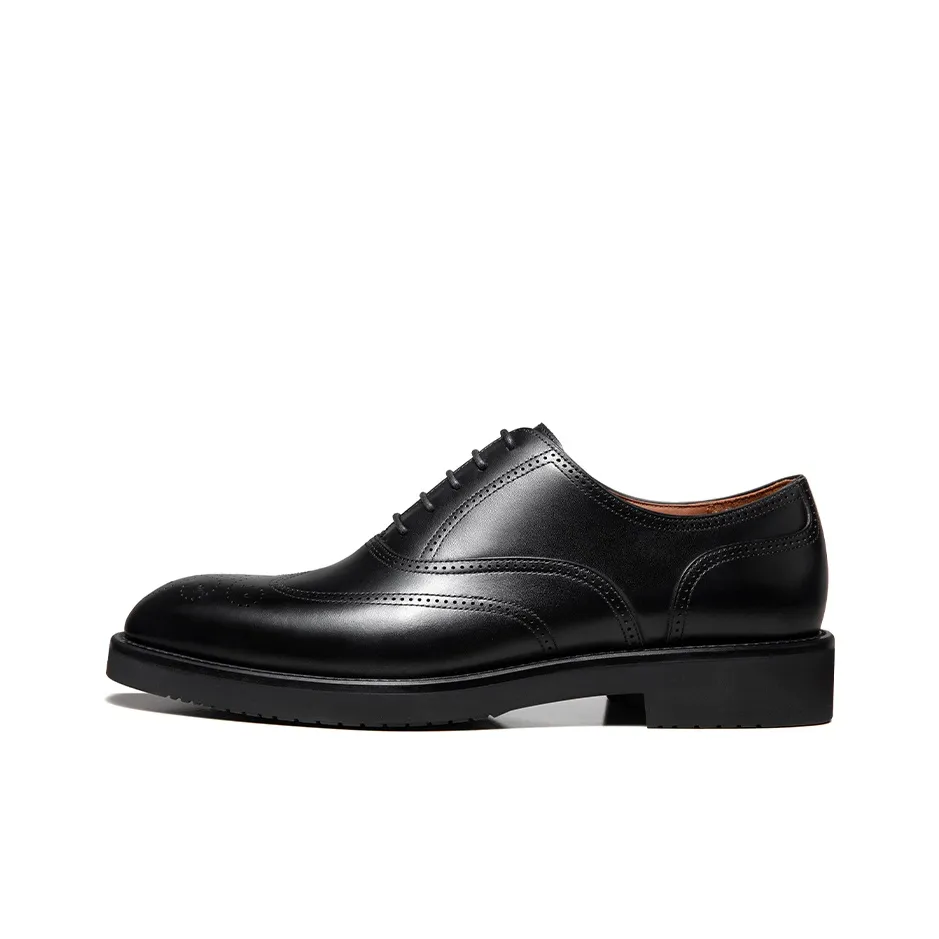 Zuti Broke Embroidered Calfskin Oxford Shoes Dress Shoes Men's Black