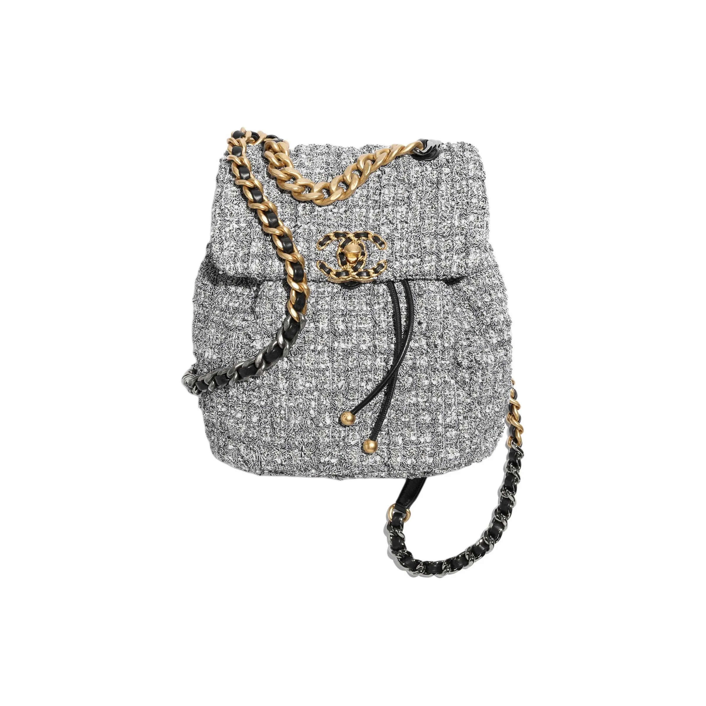 CHANEL 19Bag Twill Soft Woolen Backpack Women's Gray