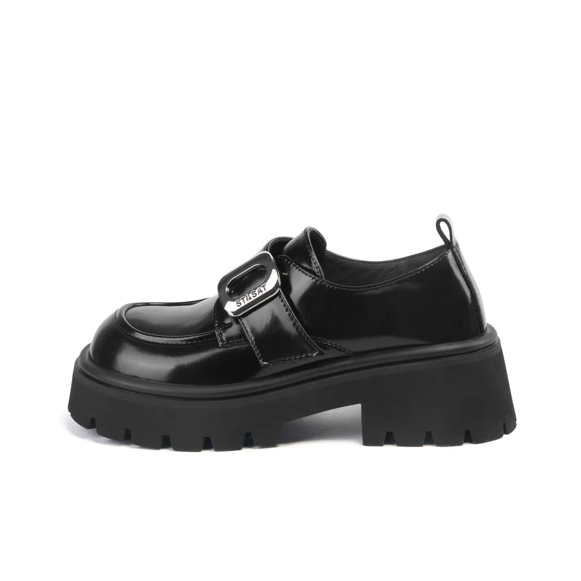 ST&SAT Loafers Leather Shoes MIDDLE HEEL 5.5CM Women's Black 2024 Spring And Summer New Arrival