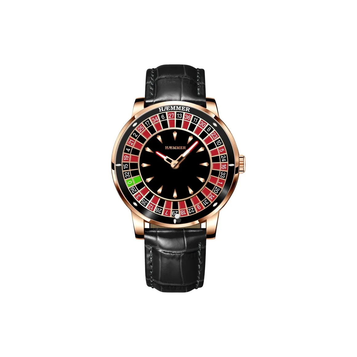 HAEMMER Gambling Disk Collection Automatic Mechanical Movement Genuine Leather Strap Watch Men's Watches Black Dial