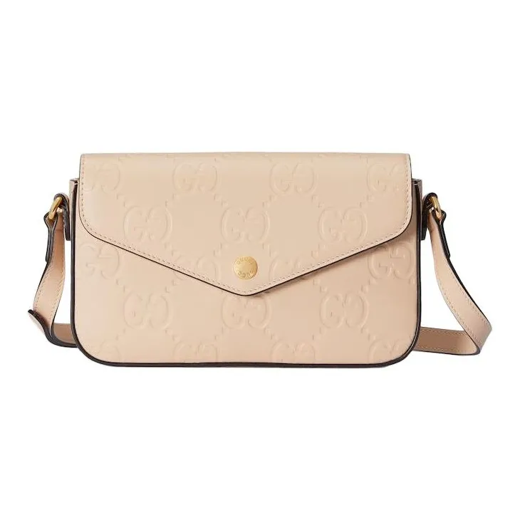 GUCCI Leather Crossbody Bag, Shoulder Bag Women's Light Beige
