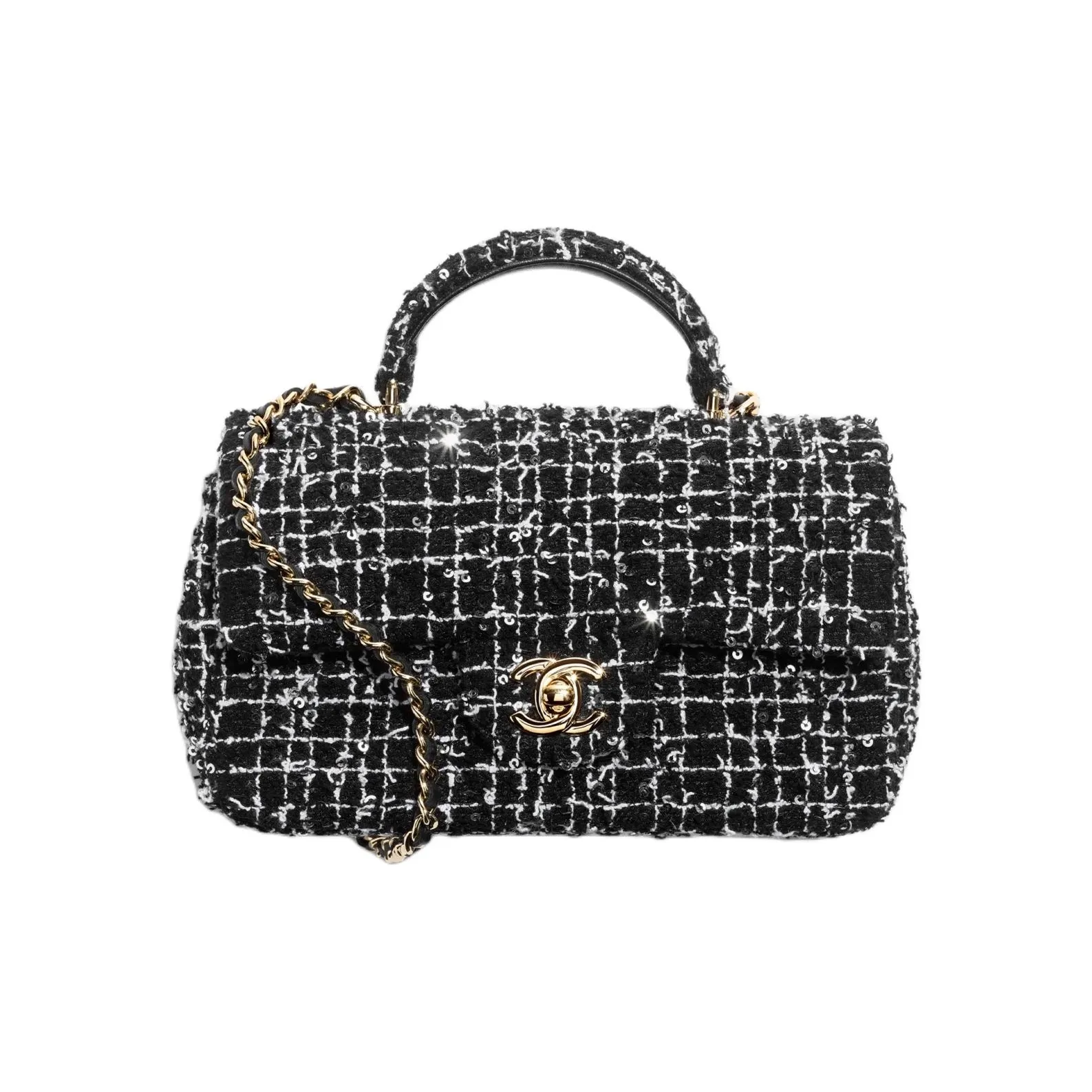 CHANEL Classic Flap CF Cotton Twill Soft Woolen Handbag, Shoulder Bag, Crossbody Bag Mini Women's Black & White