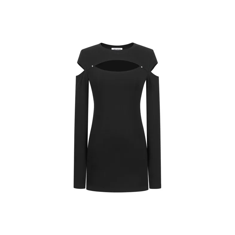 Three Quarters Длинное платье с длинными рукавами женское черное