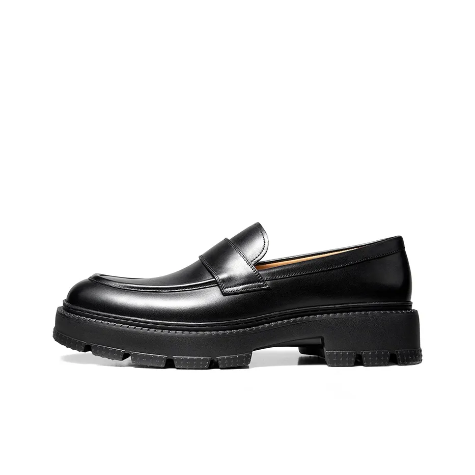 THOM WILLS Calfskin Slip on Loafers Casual Shoes 4cm Men's Black