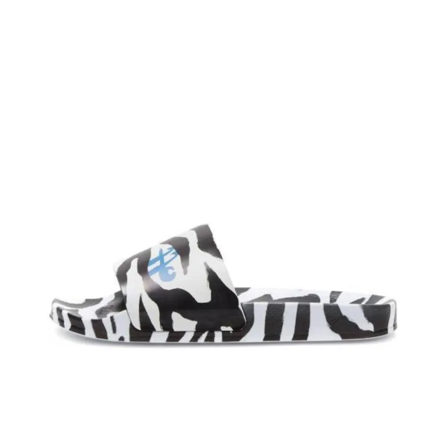 OFF WHITE Pool Slides Zebra Print Black White Blue Women's
