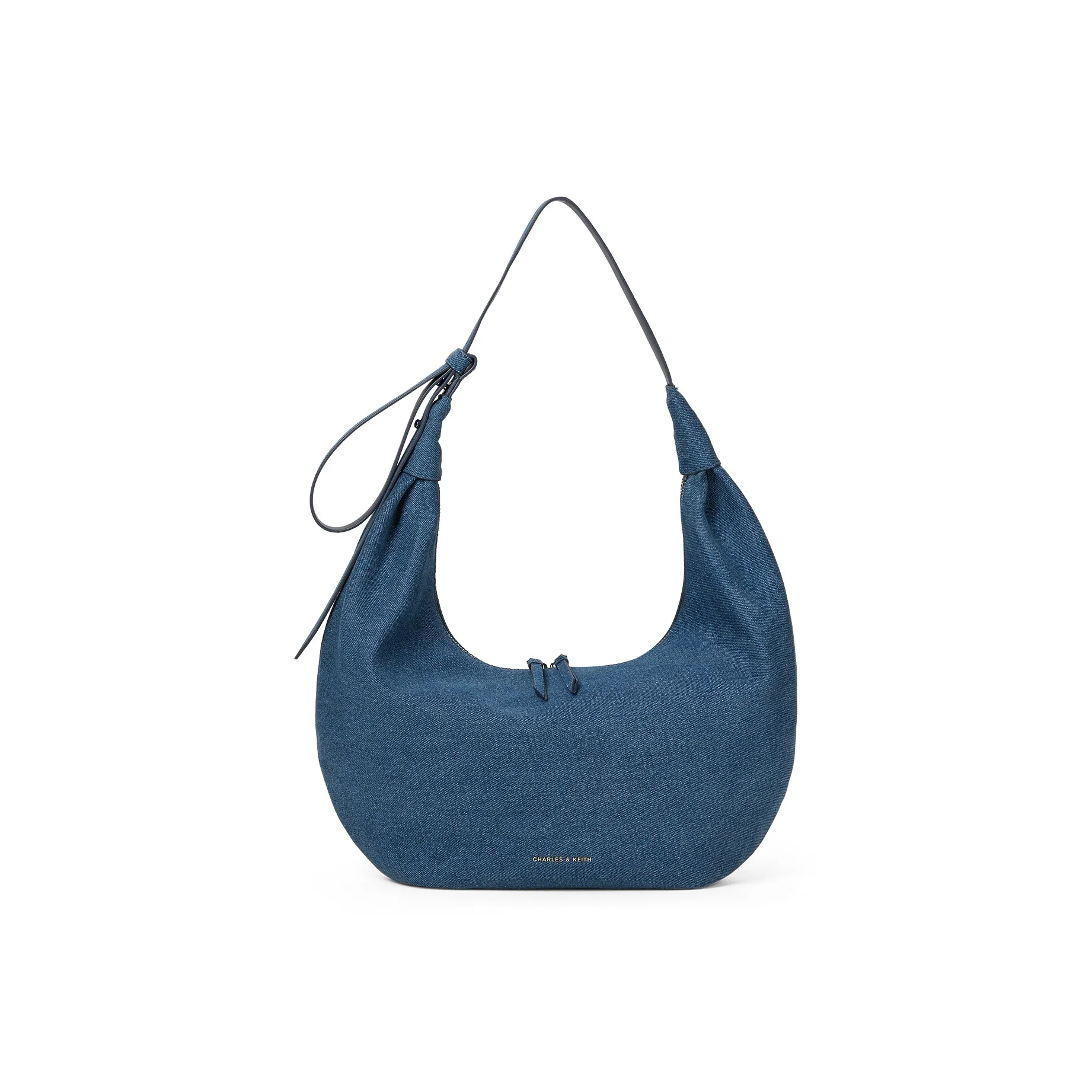 CHARLES KEITH Ткань Denim Маленький CK Hobo Сумка Полумесяц Сумка через плечо Один Плечо Стандартная Женская Темно-Джинсовый Синий