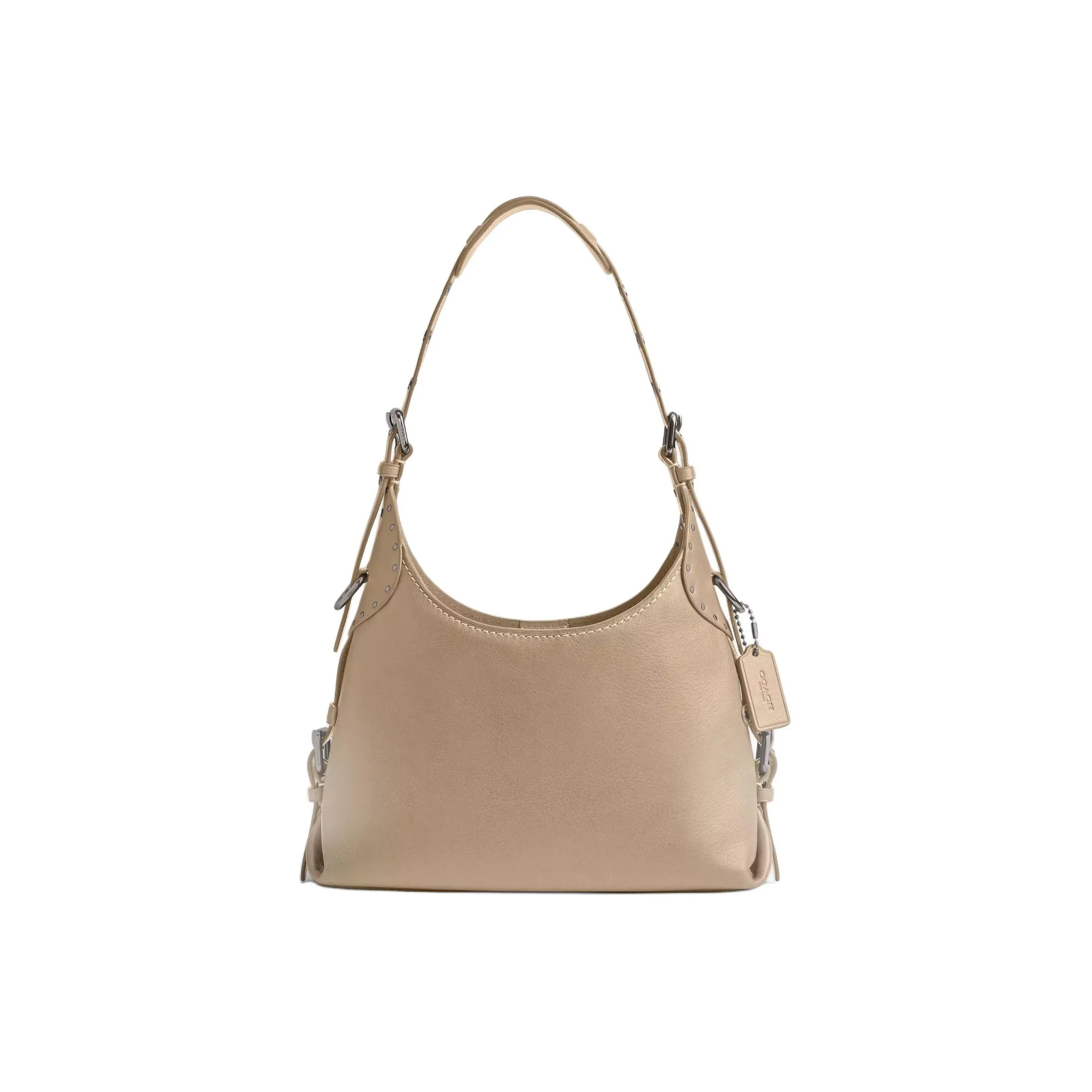 COACH Cargo Grain Leather Handbag, Shoulder Bag Large Size Women's Silver & Pebble