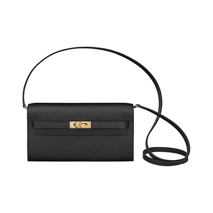 HERMES Kelly To Go Epsom Leather Wallets Shoulder Bag Crossbody Bag Women
s Noir Black