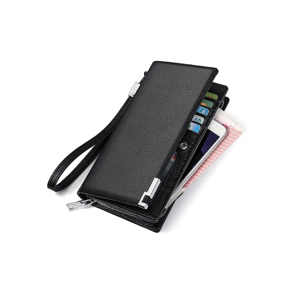 AUGTARLION Коровья кожа Бифолд Клатч Кошелек Большой Мужской Черный