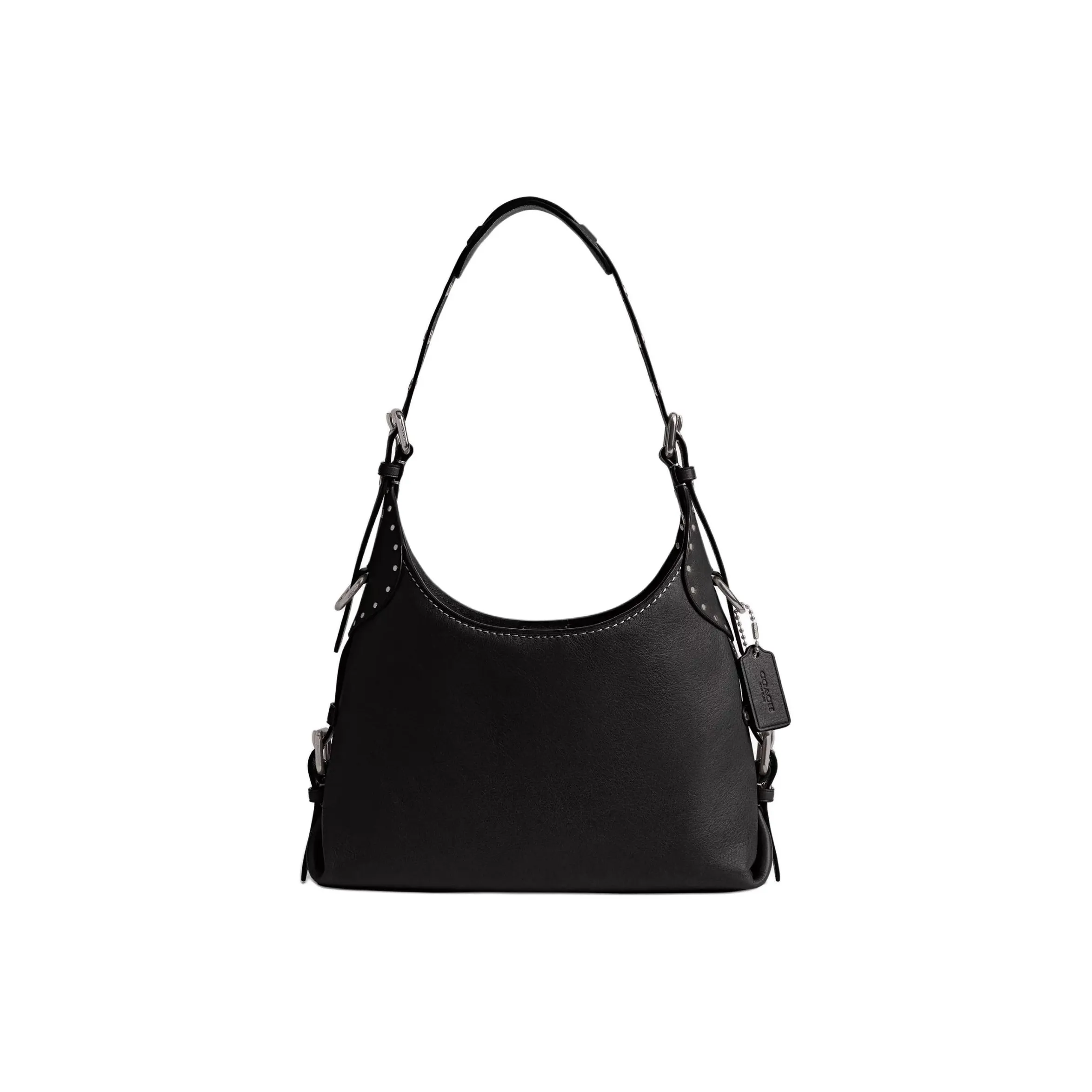 COACH Cargo GRAIN LEATHER Хобо Сумка Сумка Сумка через плечо Большая Женская Серебряный и Черный