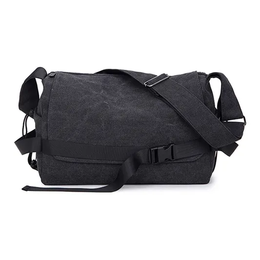 GKY Canvas Bag Messenger Bag Shoulder Bag Medium Unisex Black GKY Холщовая сумка Сумка-доставка Сумка через плечо Средняя Унисекс Черная