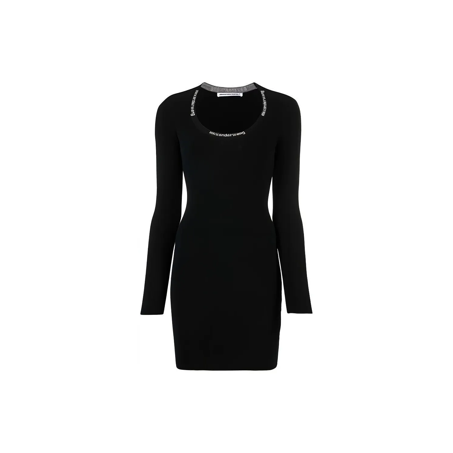 Alexander Wang Bodycon Ls Logo Jacquard Trim Scoop Neck Dress Black