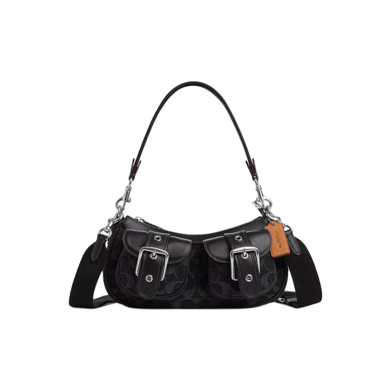 COACH Ashton Iconic Denim With Smooth Leather Portable Crossbody Bag, Shoulder Bag Medium Size Women's Black