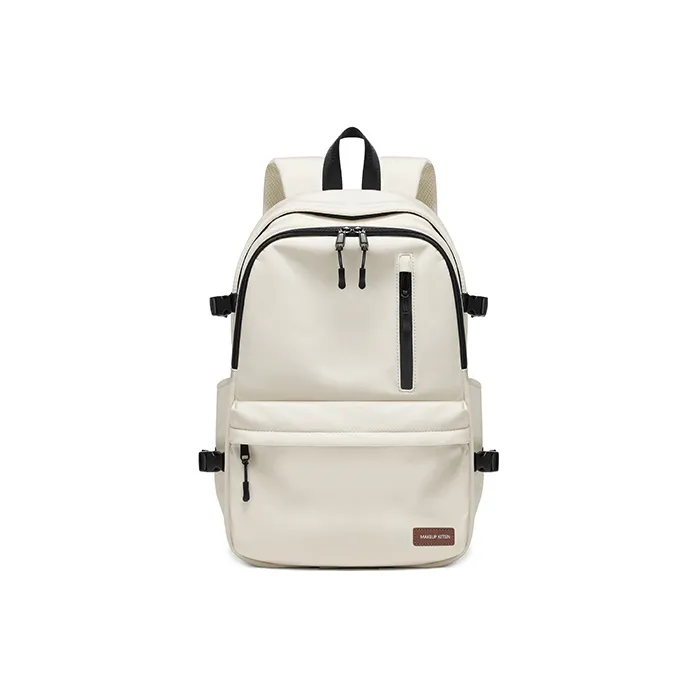 MAKEUP KITTEN Polyester+Synthetic Leather Backpack Tubas Unisex Ecru/Black