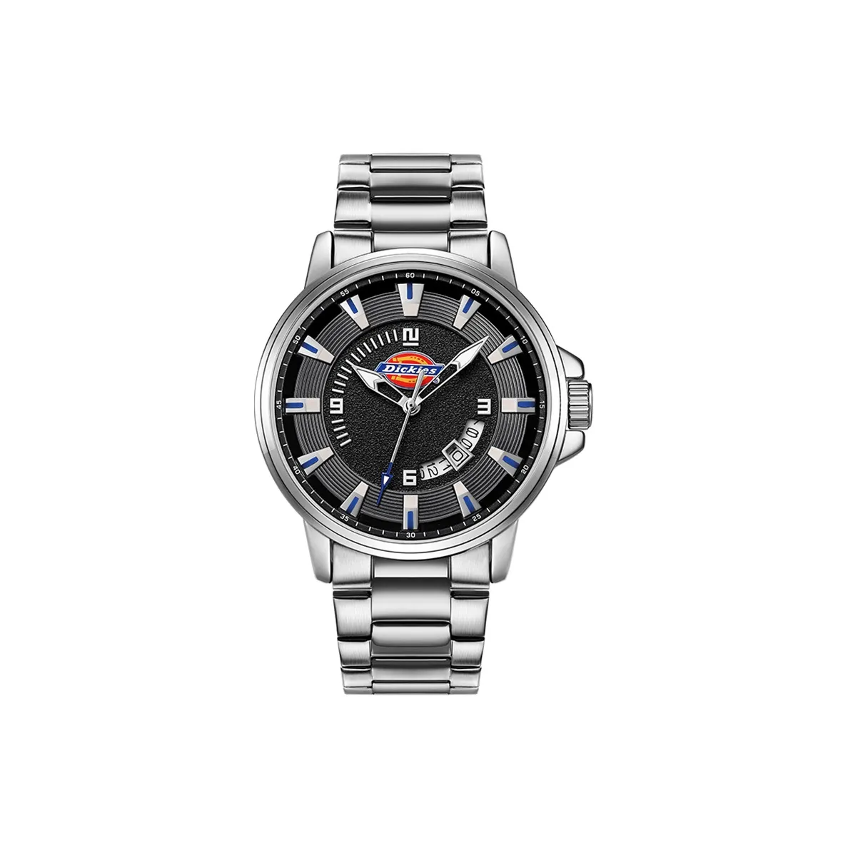 Dickies Мужские часы Кварцевый механизм Ремешок из нержавеющей стали 43 мм Черный циферблат
