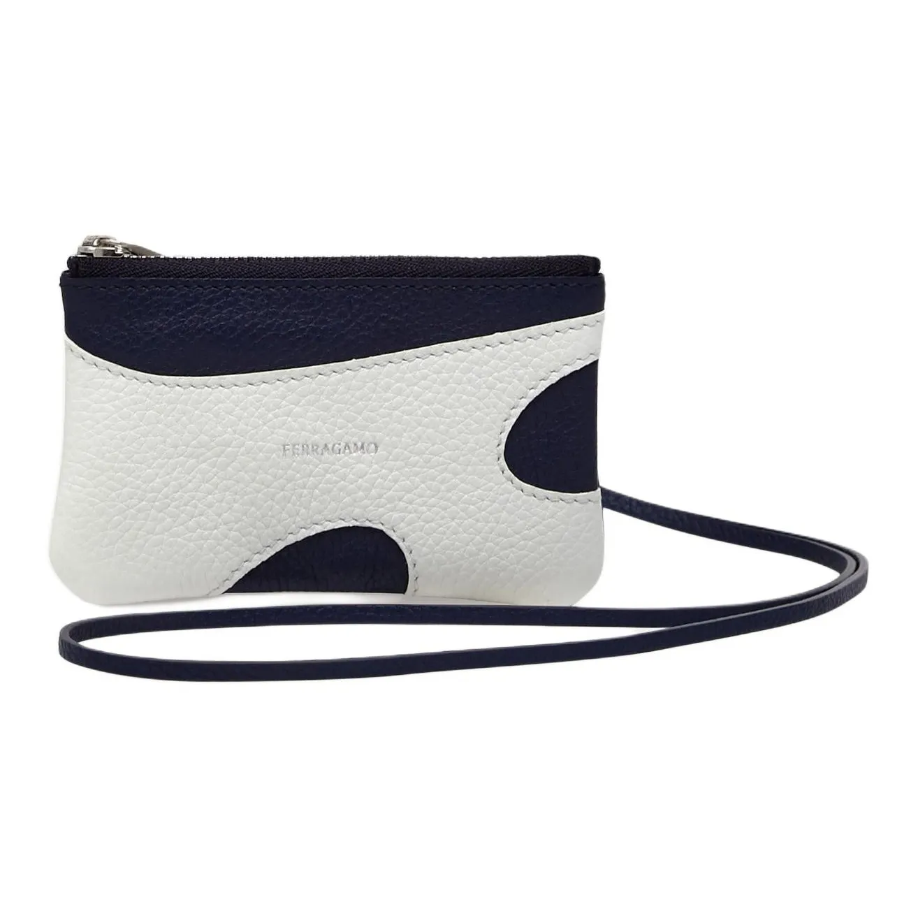 Ferragamo Hammered Телячья кожа Клатч Держатель для карт Мужской Оптический белый и Полночный синий