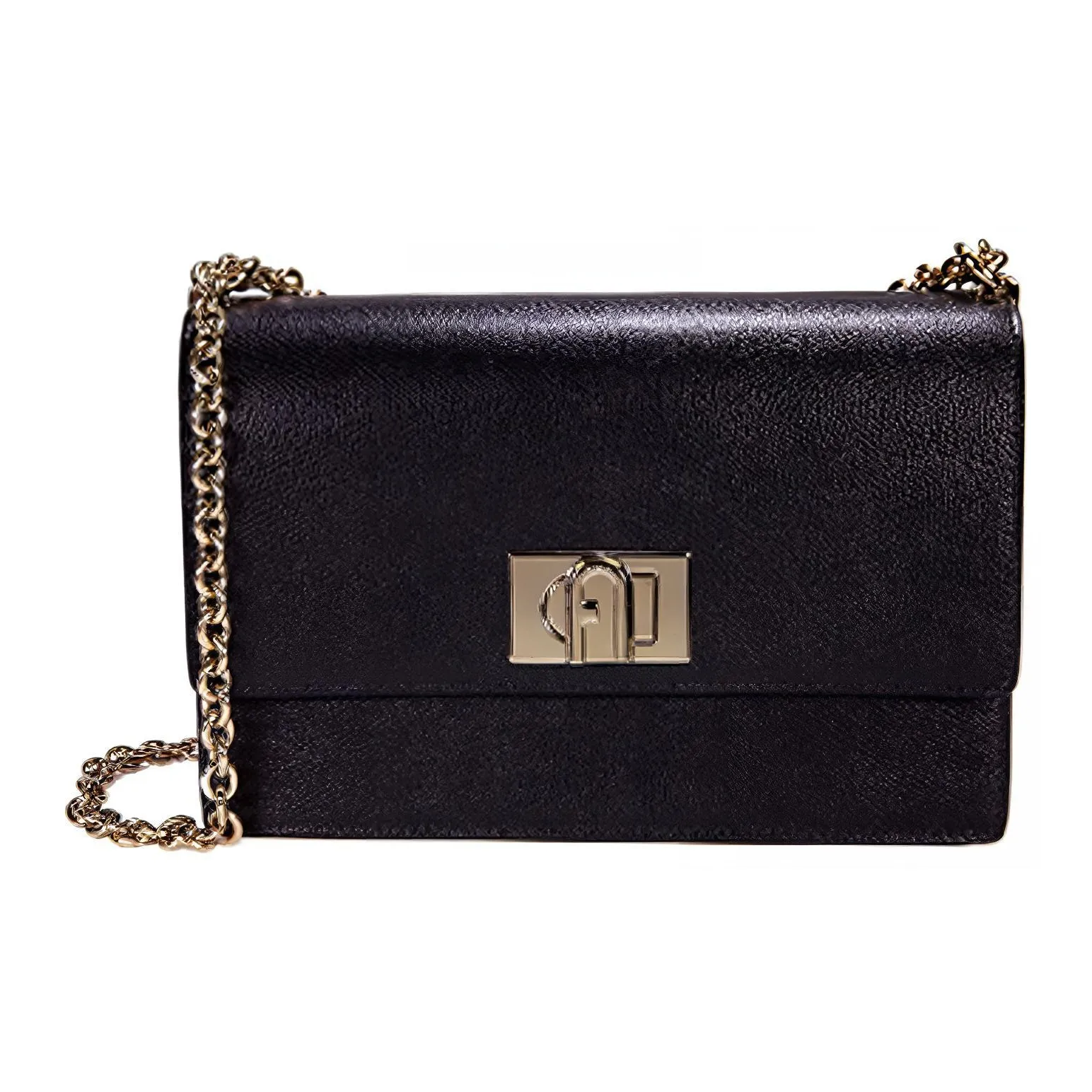 Furla Textured Leather Small Square Bag Shoulder Bag Small Size Women's Black