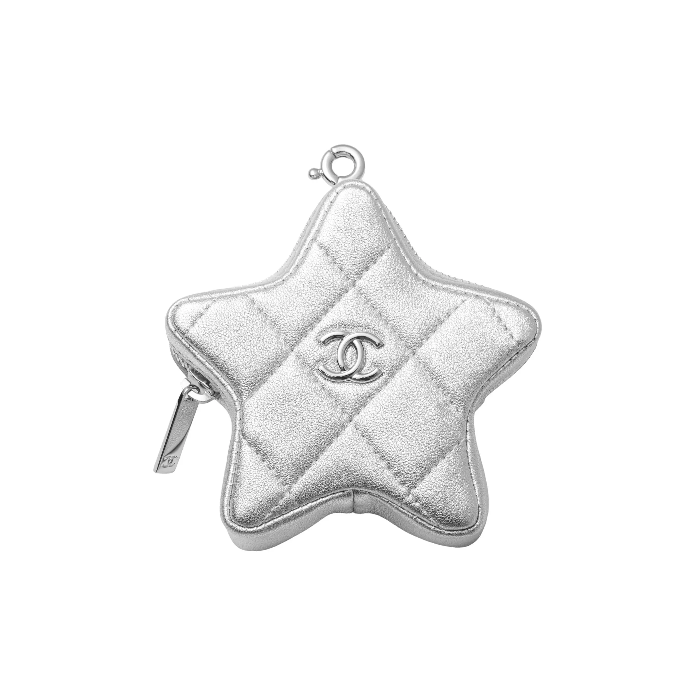 CHANEL Sheepskin Coin Purse Women's Silver