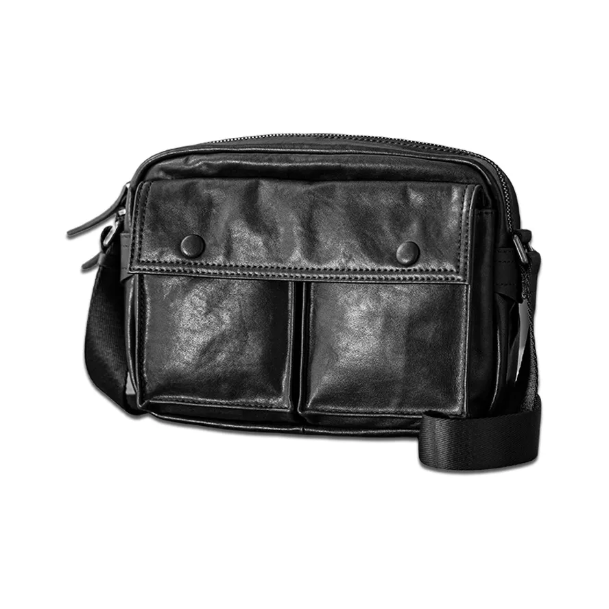 HOUBU Первый слой Растительное дубление Коровья кожа Настоящая кожа Сумка через плечо Почтальон Унисекс Черная