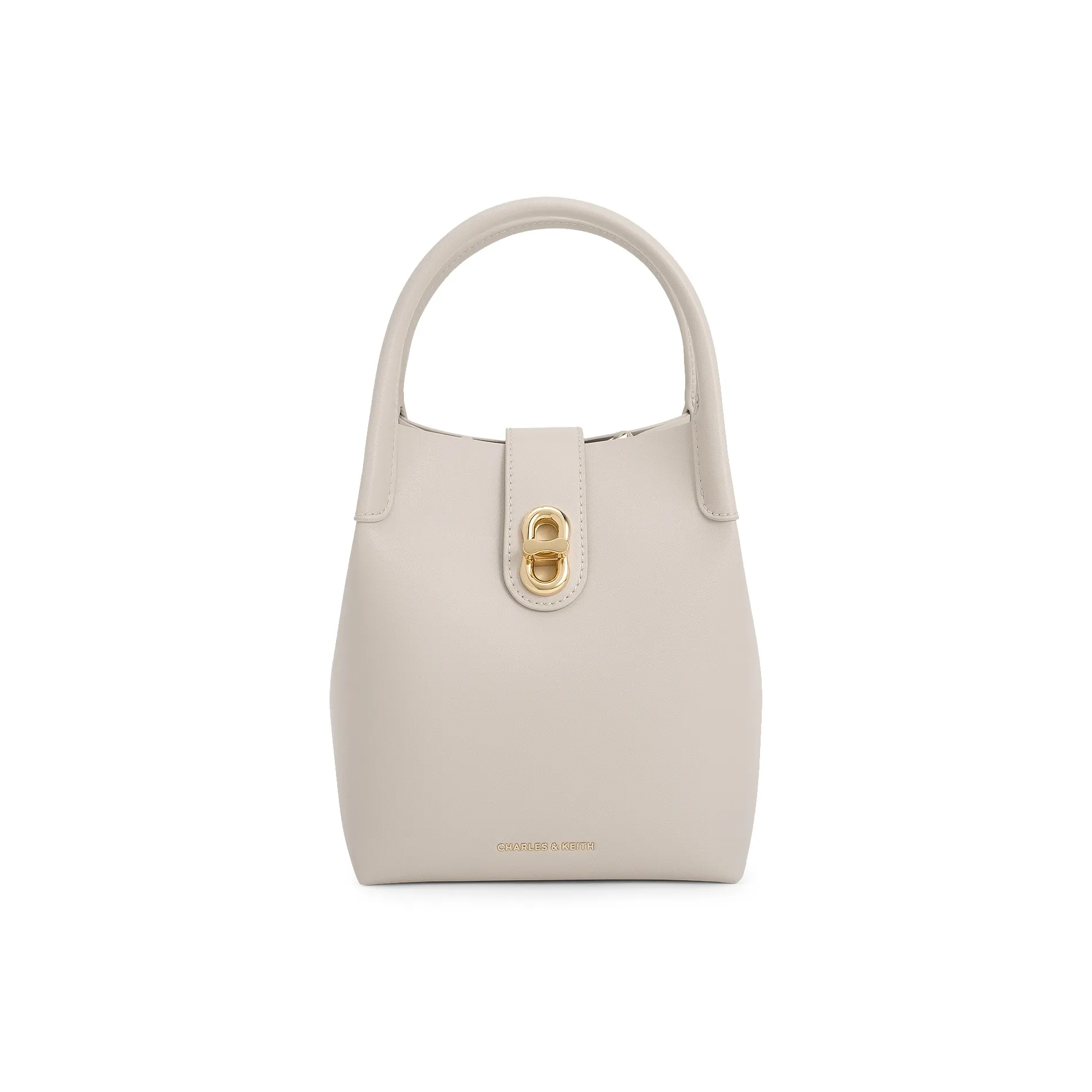 CHARLES&KEITH Polyurethane Mother And Child Bucket Bag One Shoulder Handbag Medium Size Women's Noir Black/Oat Oat