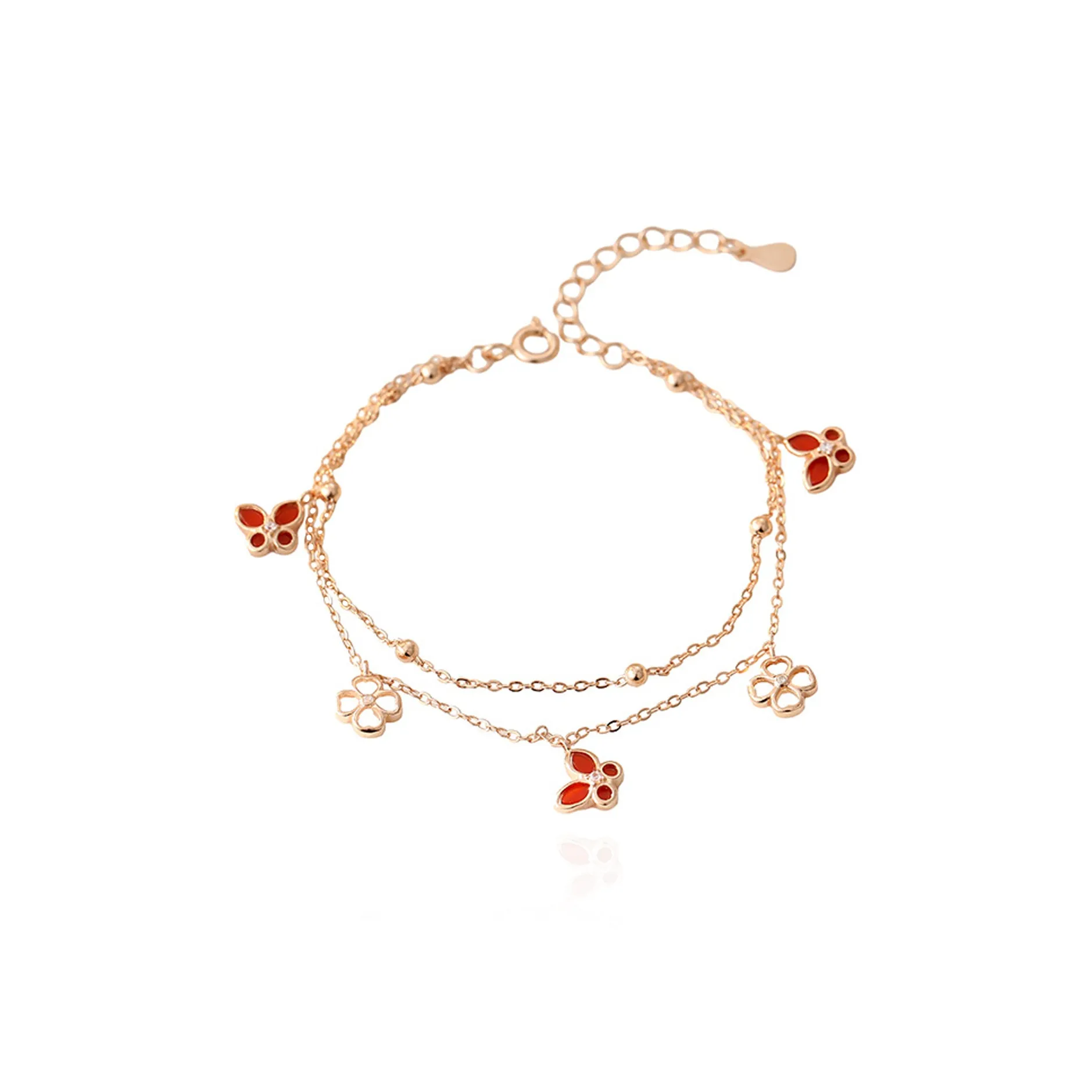 HOLLY RYAN Agate Elegance Sweet Style Lucky Four-Leaf Clover Butterfly Double-Layer Stackable Bracelets Women's