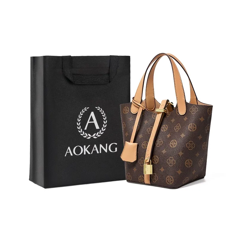 AOKANG PVC Bucket Bag, Crossbody Bag, Handbag, Shoulder Bag, Handheld Commuter Bag Small Size Women's Coffee