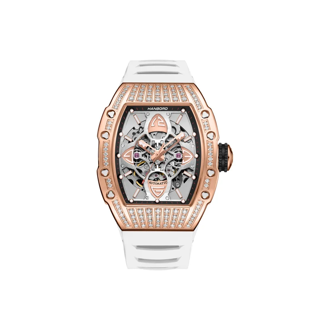 HANBORO Classic Collection Автоматический Механический Механизм Резиновый Ремешок Часы Мужские Золотистый Циферблат HBR989,2 MB